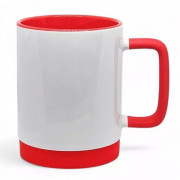 Кружка с квадратной ручкой и силик. осн. внутри цветная (красная, салатовая)